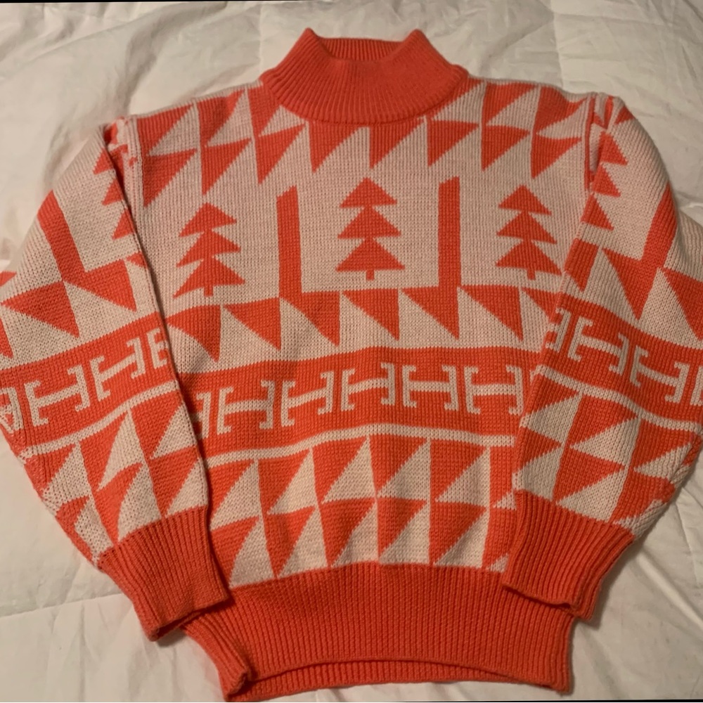 Vintage Nils Ski Sweater Pink Nit Retro Geometric 80s Wool Blend  Women’s Medium